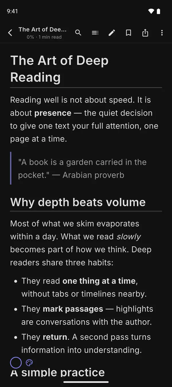 Document rendered in MarkDeck's dark AMOLED theme — one of 15+ reading themes