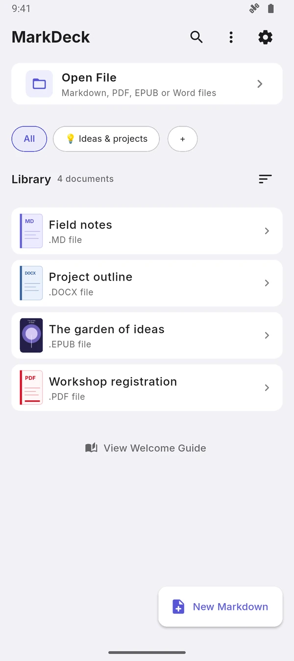 Library containing Markdown, PDF, EPUB and Word documents
