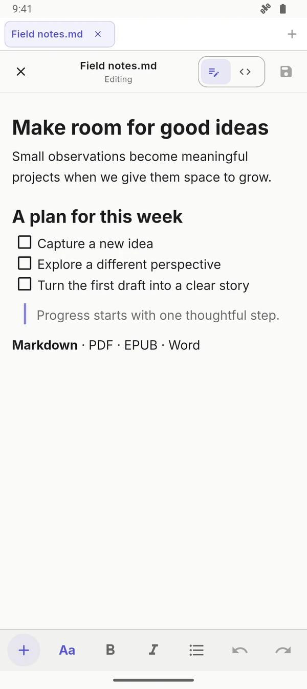 Visual Markdown editor with formatting controls
