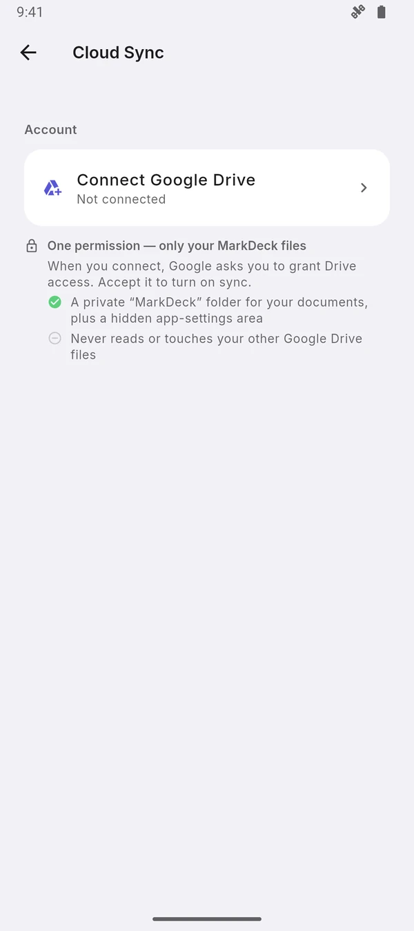Cloud sync settings before connecting a Google account