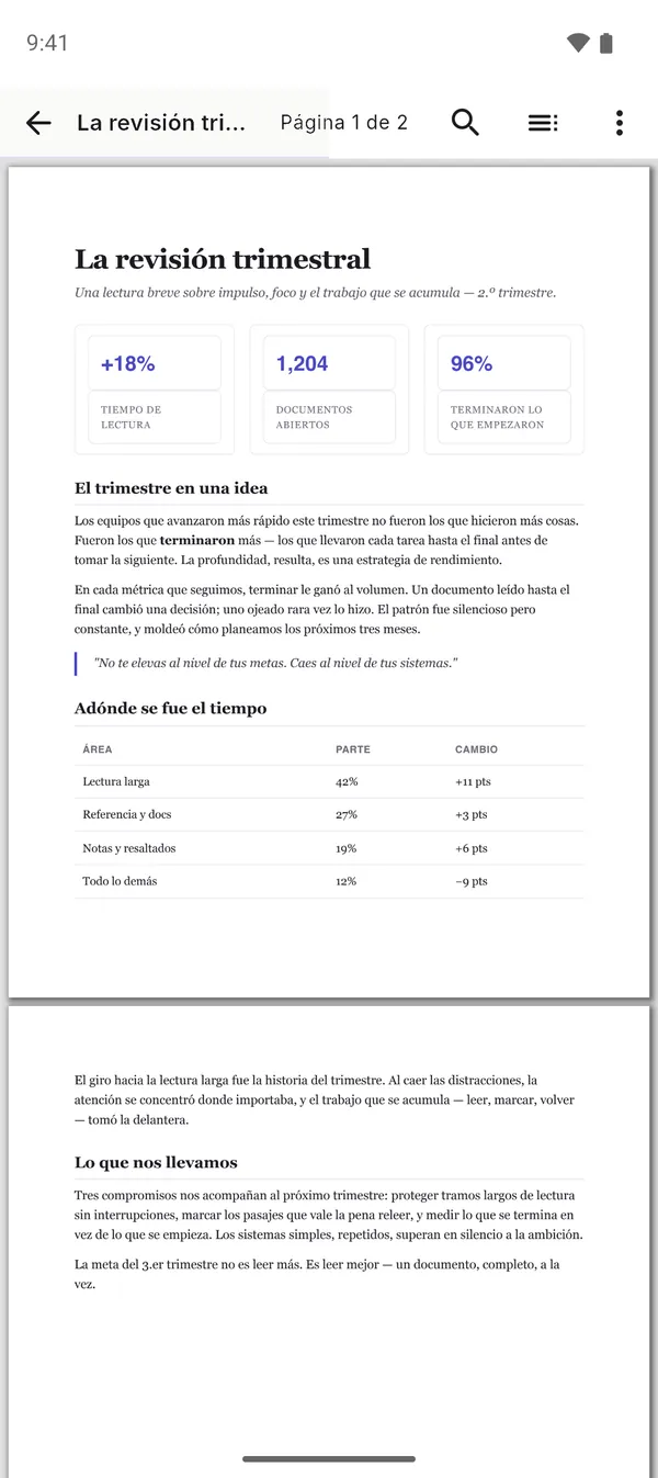 Documento PDF abierto en MarkDeck con un diseño limpio
