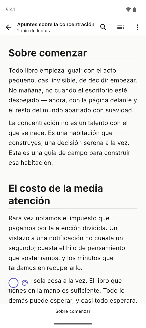 Libro EPUB renderizado con un tema de lectura personalizado