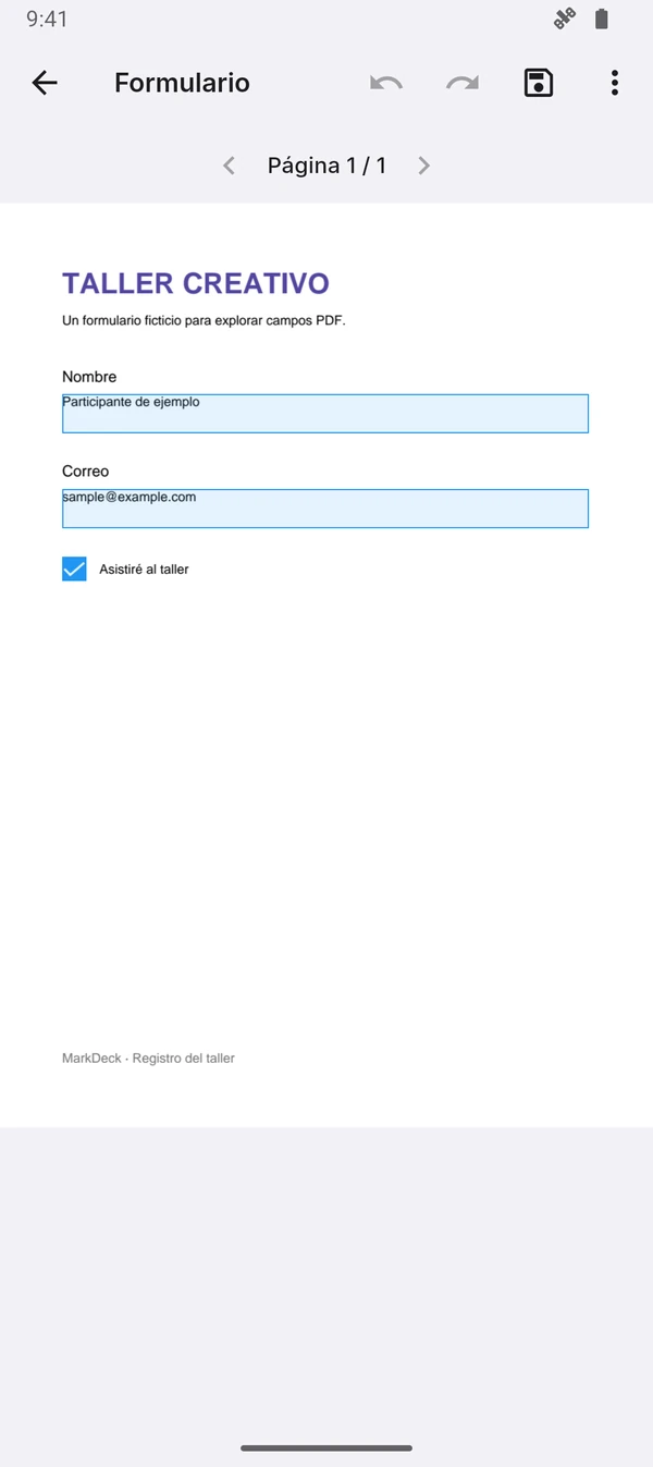 Formulario PDF con campos de texto y casillas editables