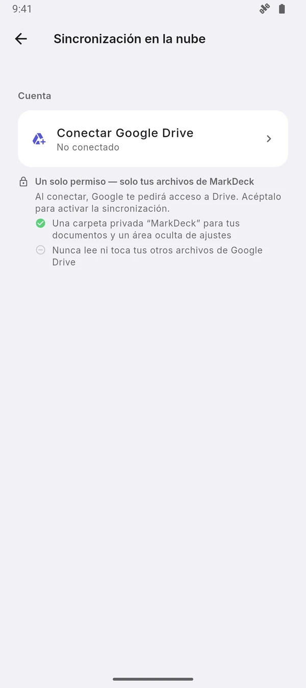 Ajustes de sincronización antes de conectar una cuenta de Google