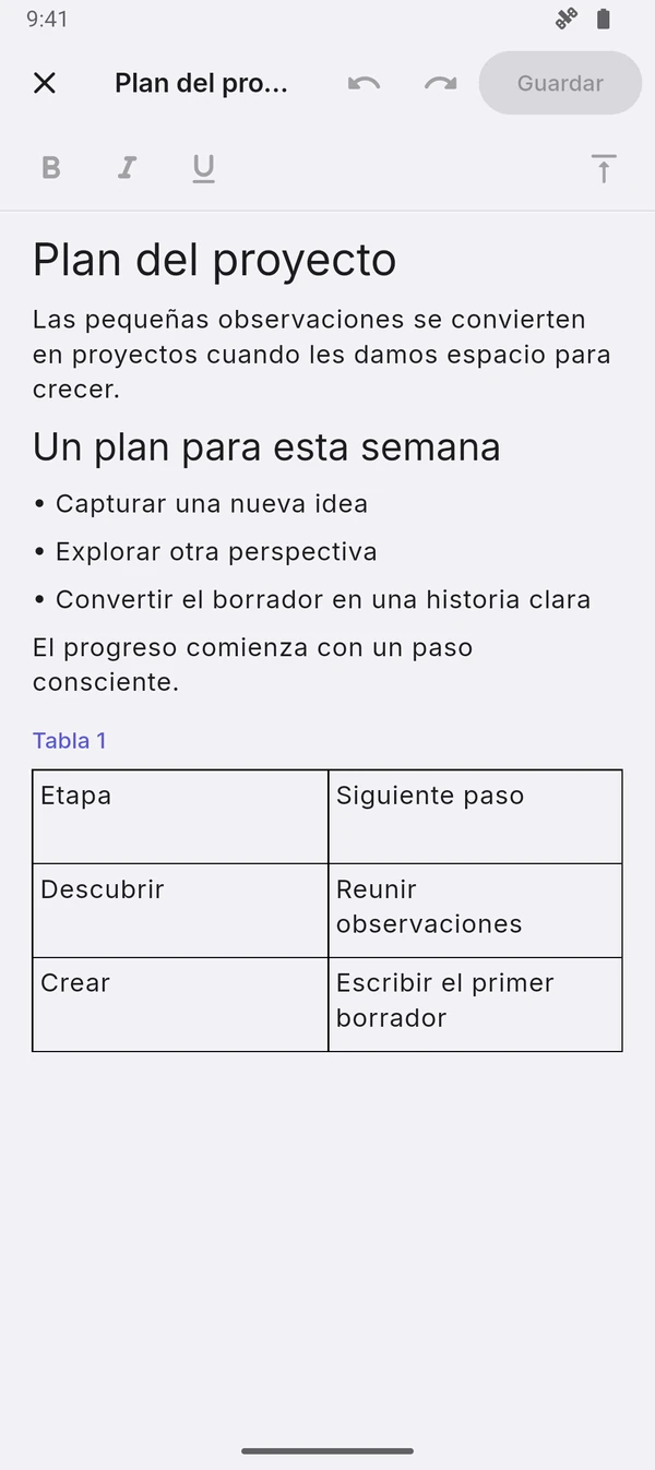 Editor de documentos Word con texto y controles de formato
