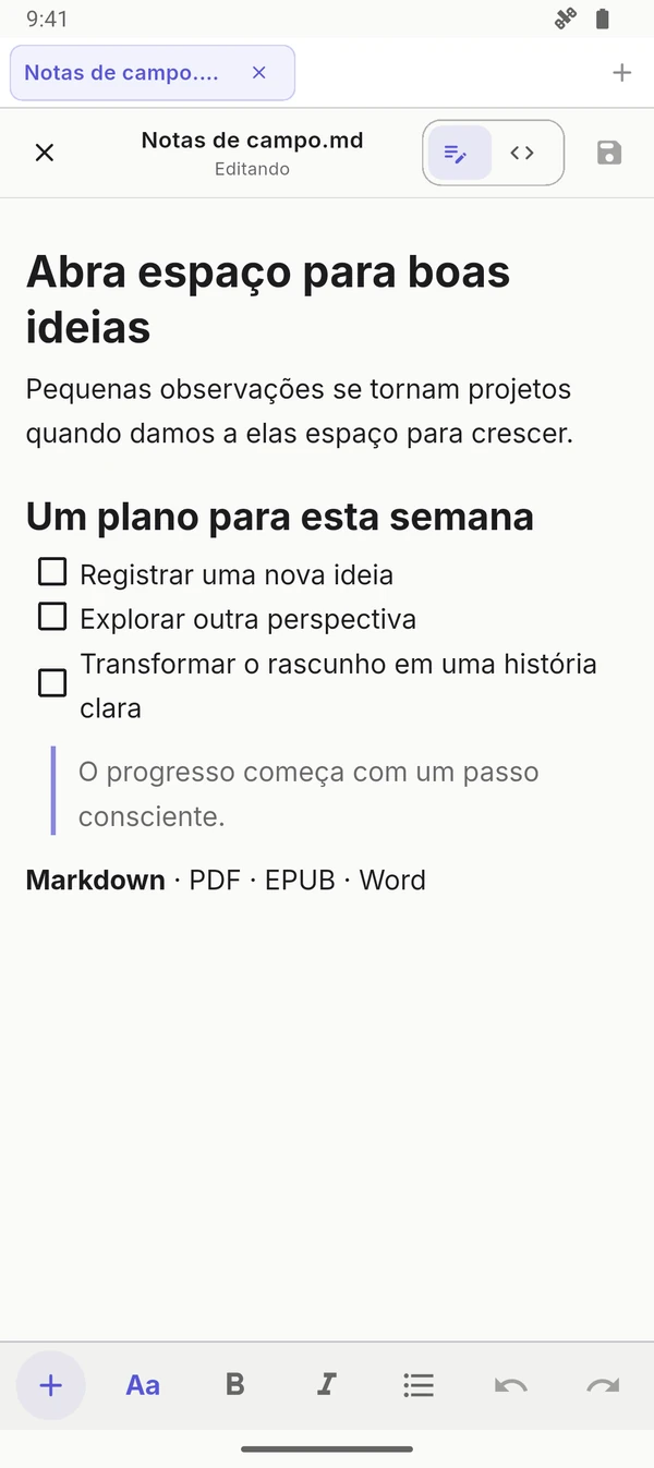Editor visual de Markdown com controles de formatação
