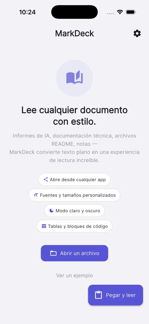 Pantalla principal de MarkDeck