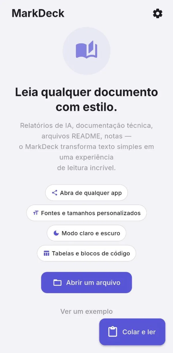 Tela principal do MarkDeck