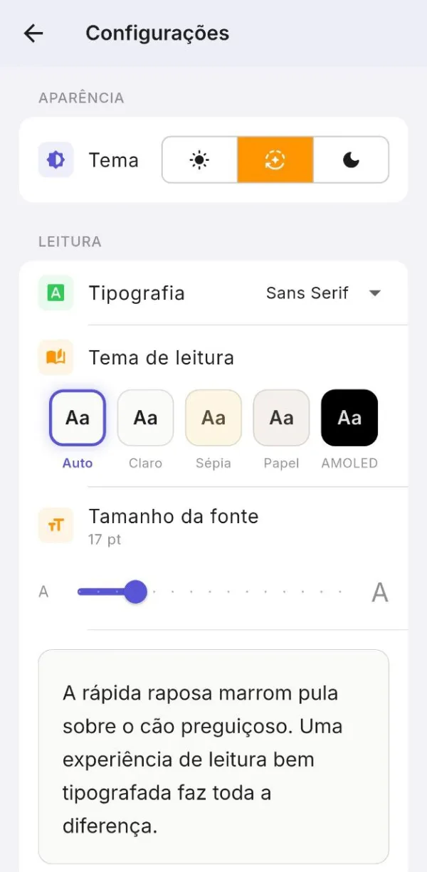 Configurações do MarkDeck — temas, fontes e opções de visualização
