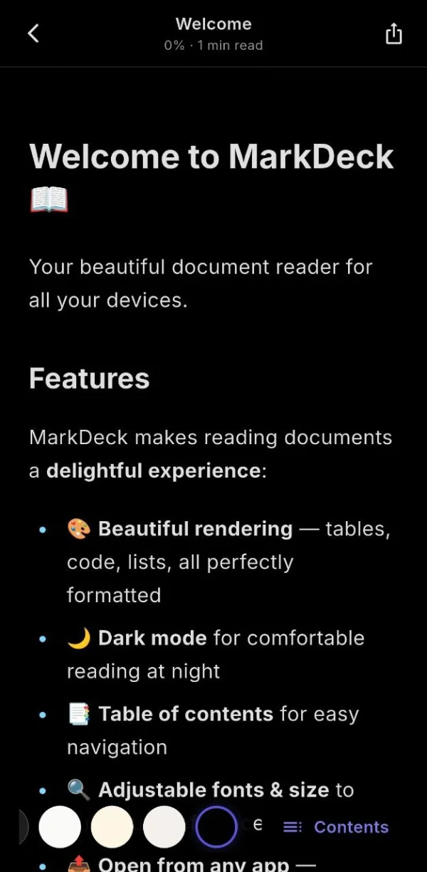 MarkDeck reader in Dark / AMOLED theme — pure black background