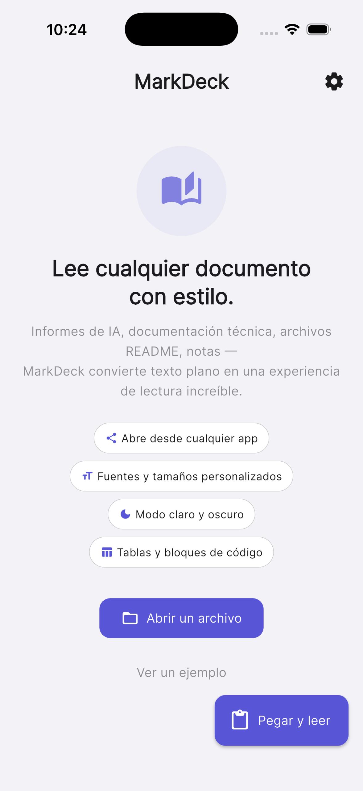 MarkDeck home screen