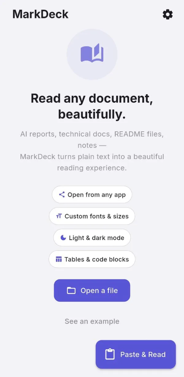 MarkDeck home screen