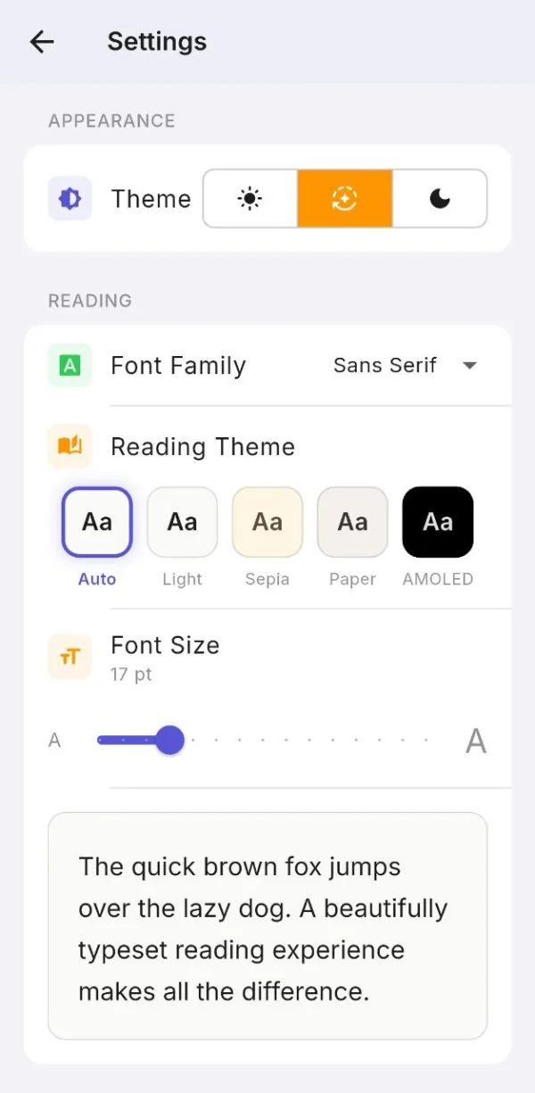 MarkDeck settings — themes, fonts, and preview options