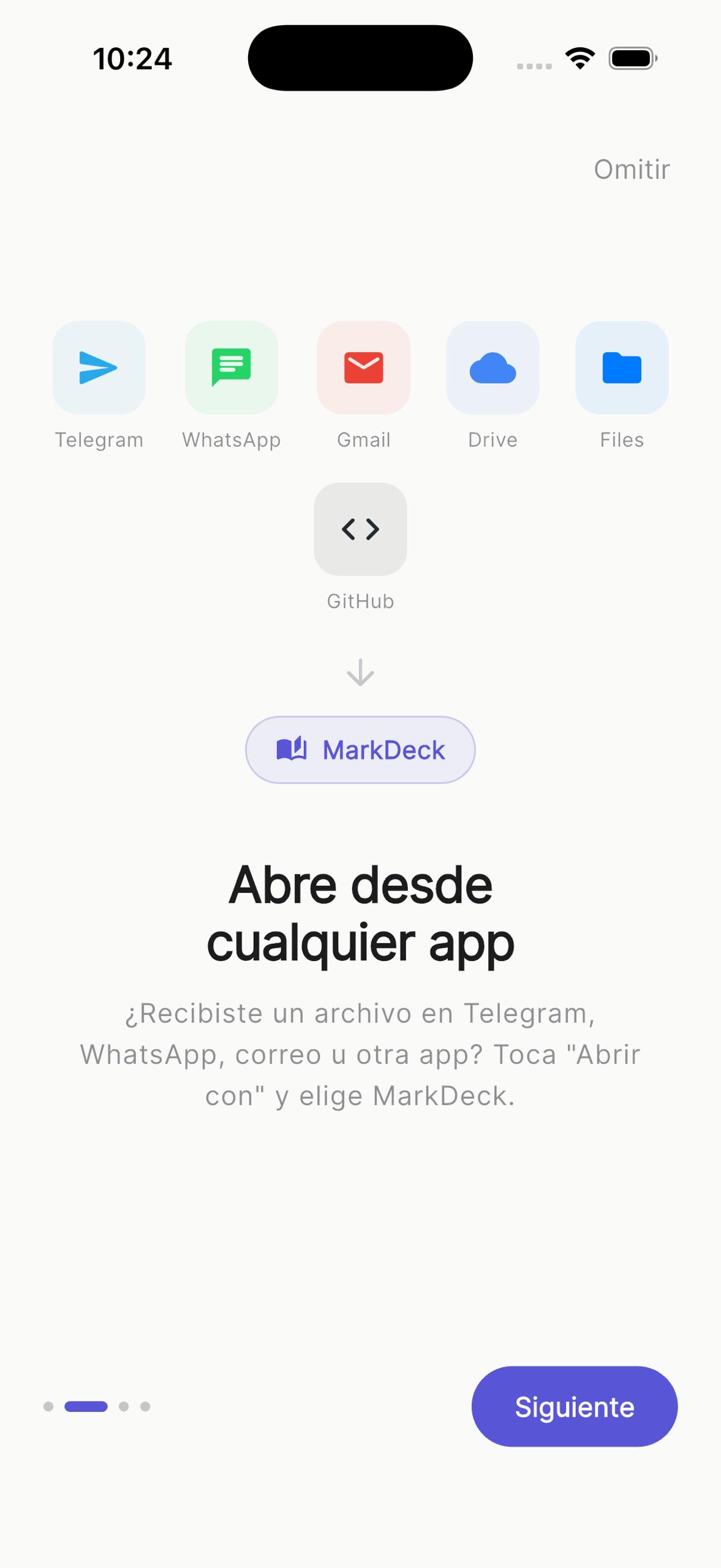 Open MarkDeck from any app — Telegram, WhatsApp, and more