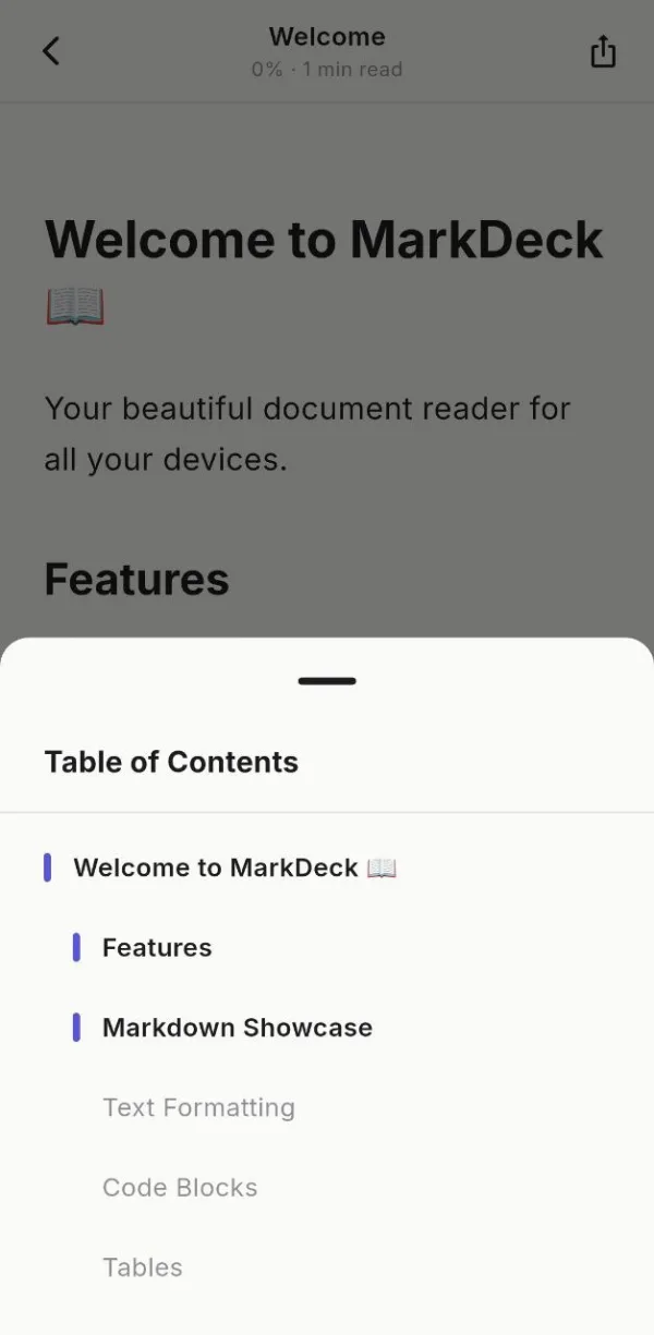 MarkDeck table of contents navigation